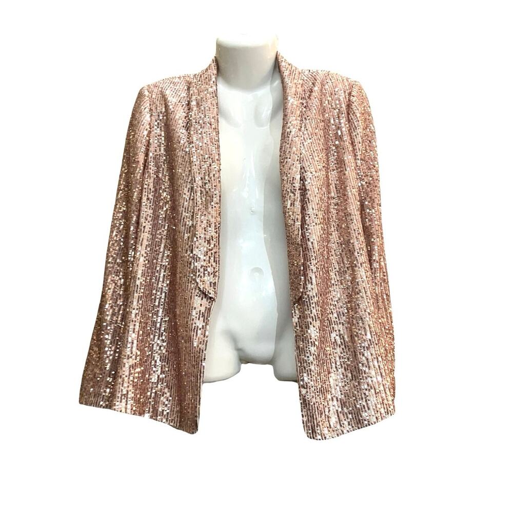 LOFT Women's Rose Sequin Shawl Collar Long Sleeve Lined Blazer Elegant SZ 12